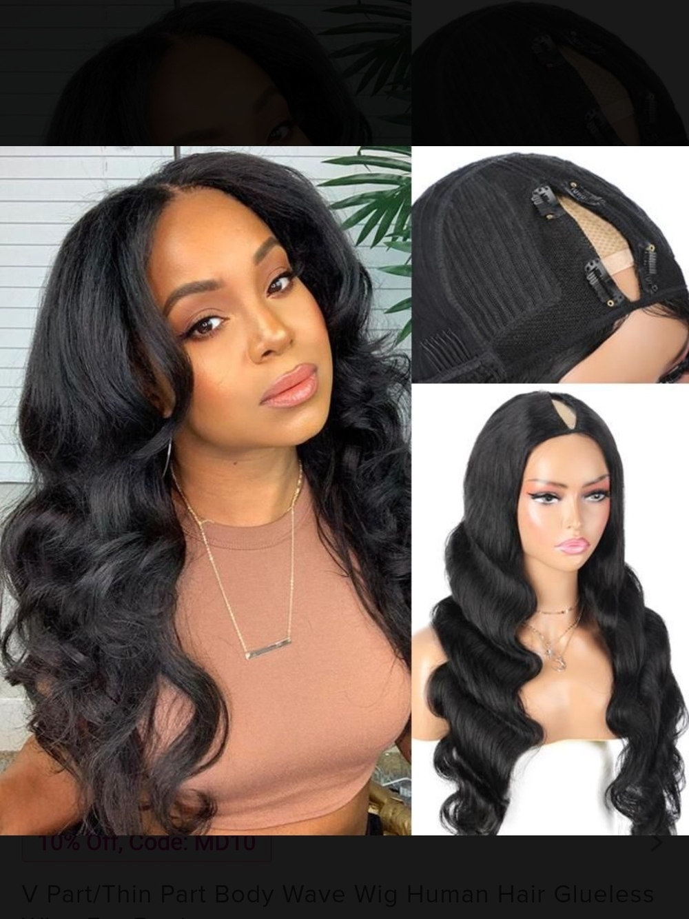 Glueless V/Thin Part Body Wave Wig in Silky Black